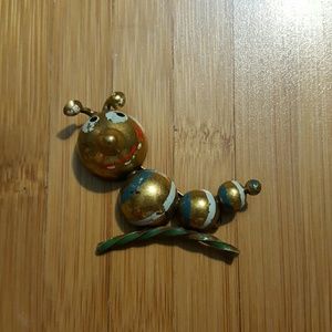 Vintage Argentine Enamel Puff Caterpillar Pin